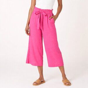 MICHAEL KORS Linen Blend Paperbag Cropped Pants Cerise Pink XL NWT Wide Leg